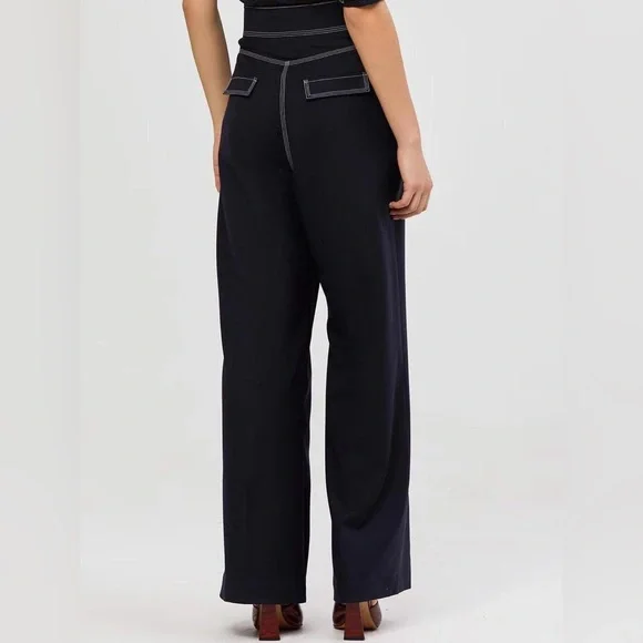 Acler Black Wide Leg Pants with White Stitching - Picture 5 of 8